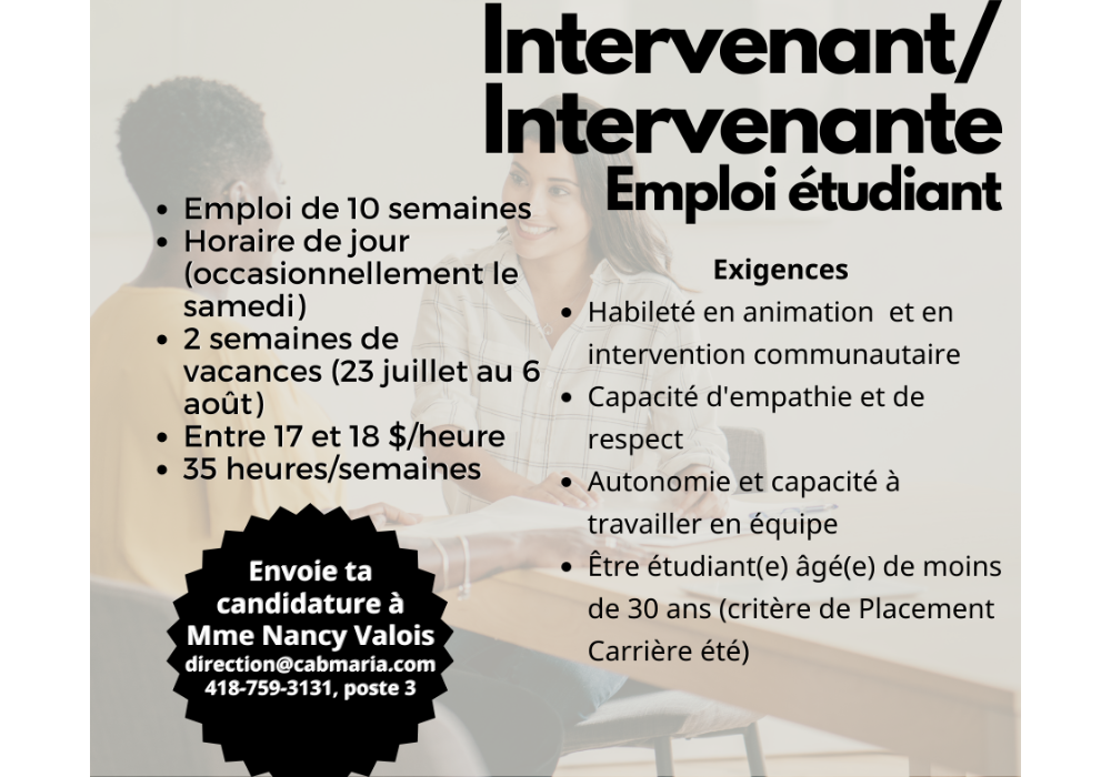 OFFRE D&rsquo;EMPLOI - Intervenant(e) poste &eacute;tudiant